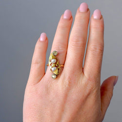 Bague en or jaune, perles et diamants - Castafiore