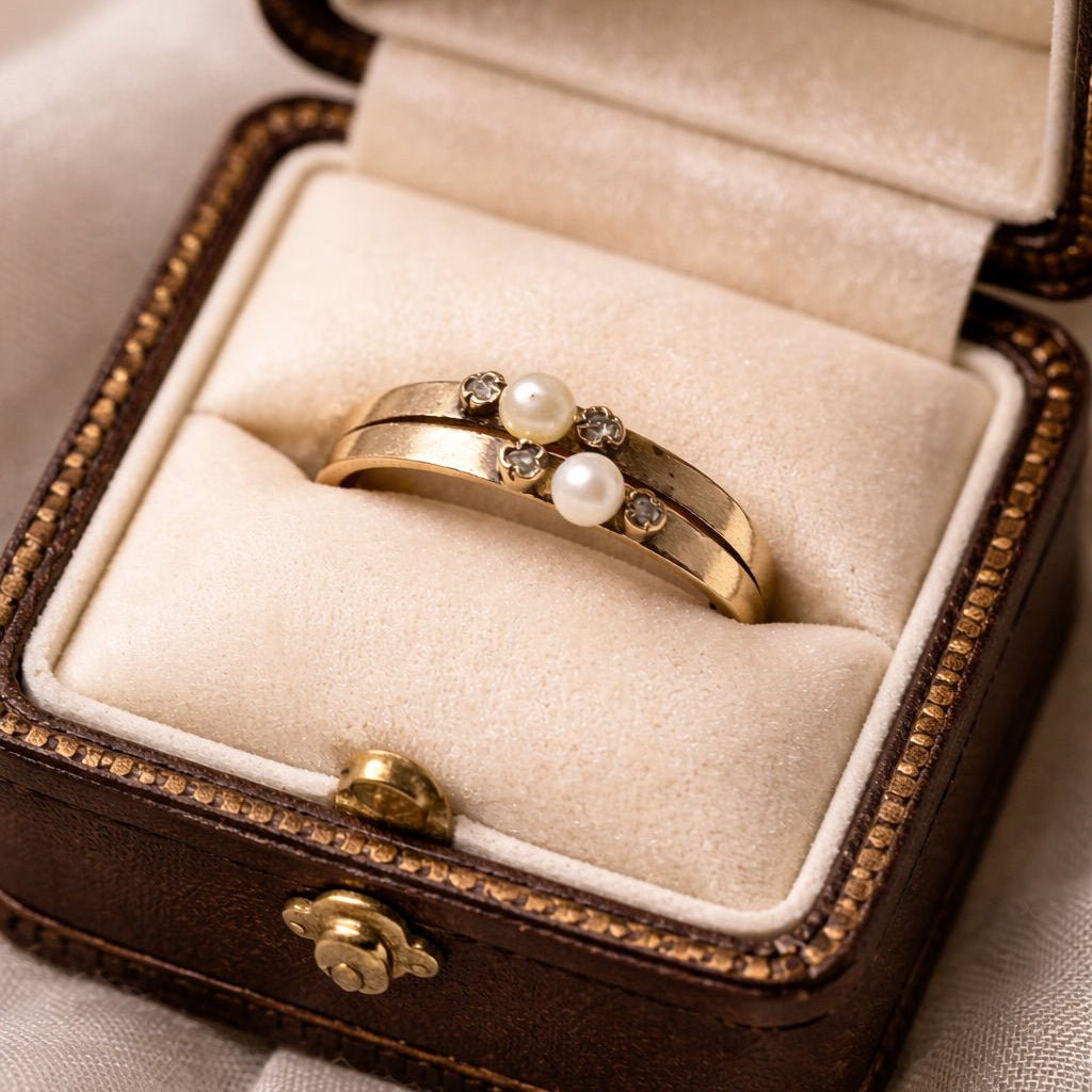 Bague en or jaune, perles, et diamants - Castafiore