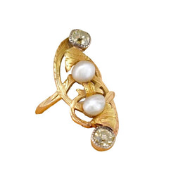 Bague en or jaune, perles et diamants - Castafiore