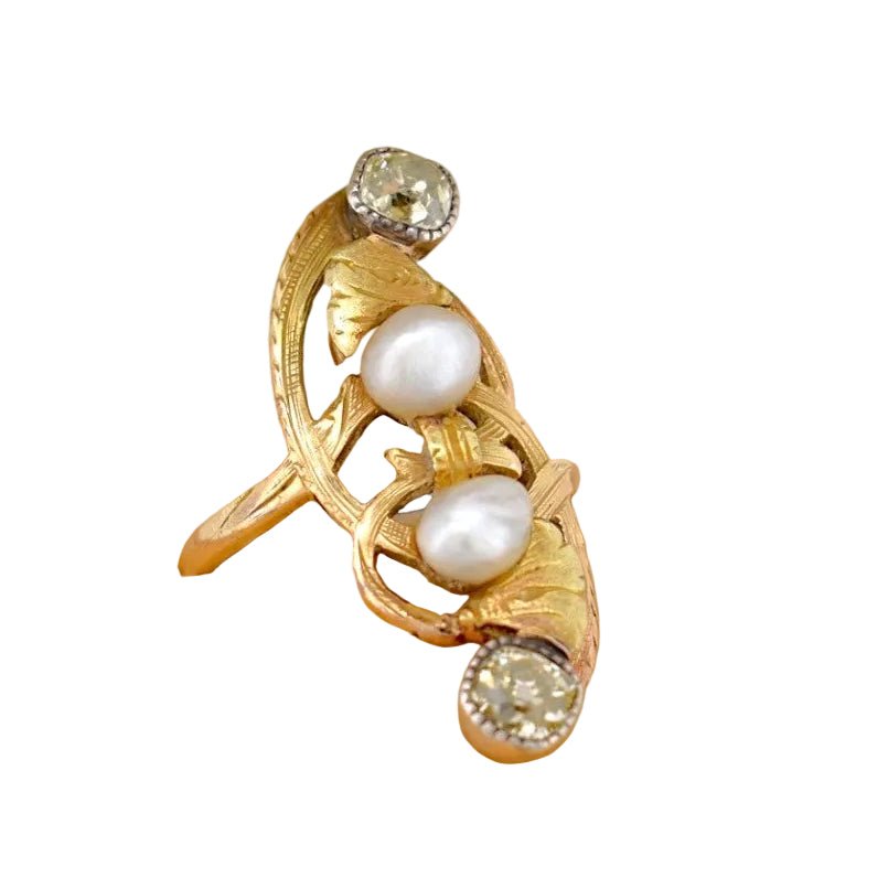 Bague en or jaune, perles et diamants - Castafiore