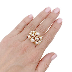 Bague en or jaune, perles et diamants - Castafiore