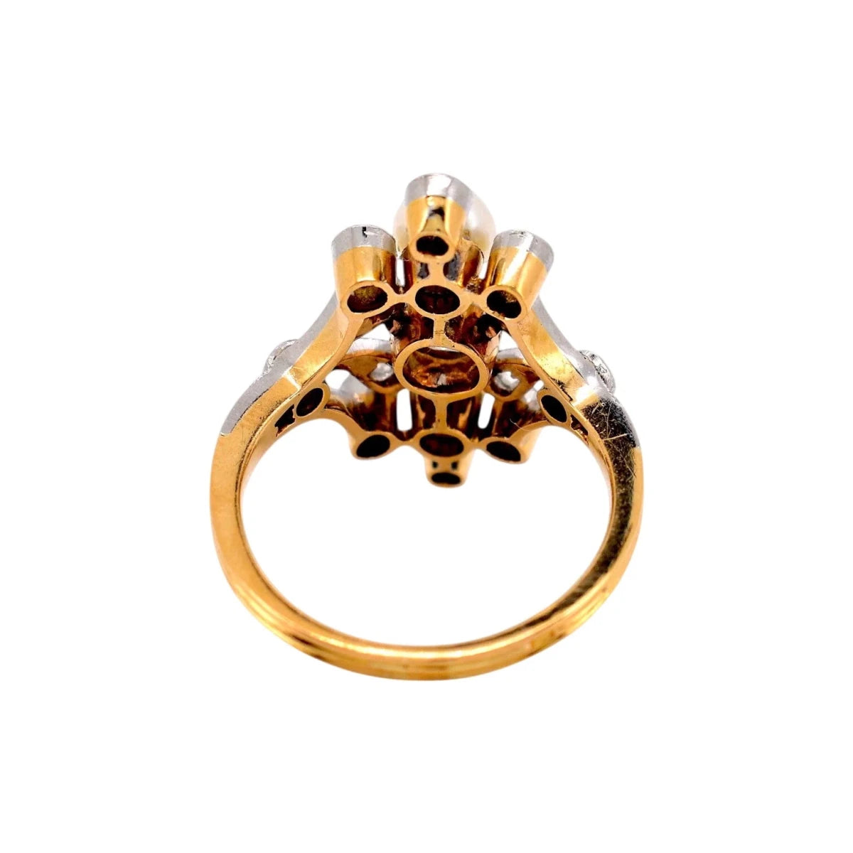 Bague en or jaune, perles et diamants - Castafiore