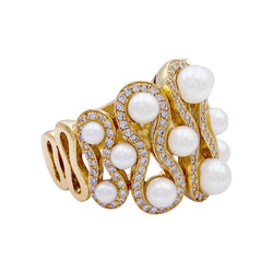 Bague en or jaune, perles et diamants - Castafiore