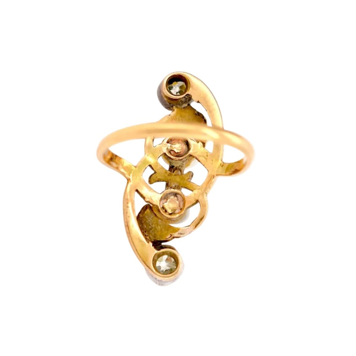 Bague en or jaune, perles et diamants - Castafiore