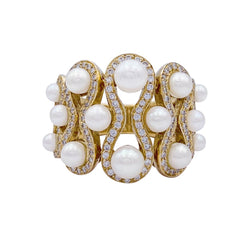 Bague en or jaune, perles et diamants - Castafiore
