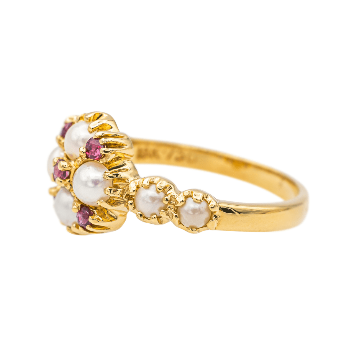 Bague en or jaune, perles et rubis - Castafiore