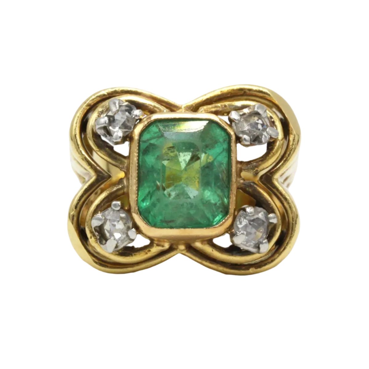 Bague en or jaune, platine, émeraude et diamants - Castafiore