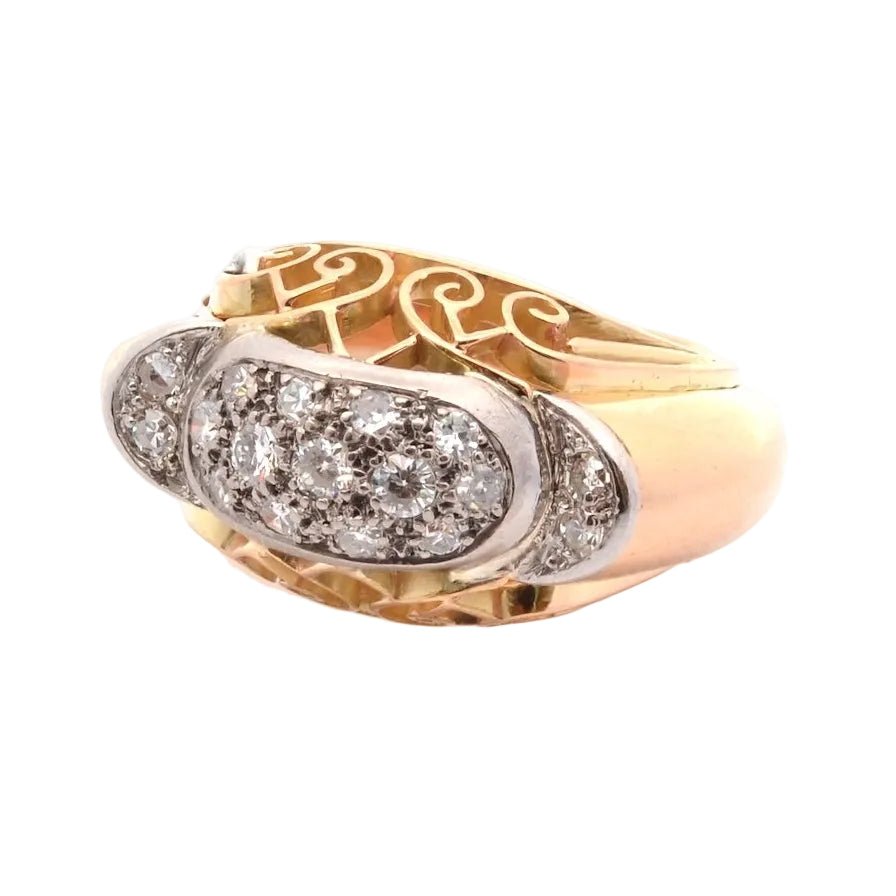 Bague en or jaune, platine et diamants - Castafiore