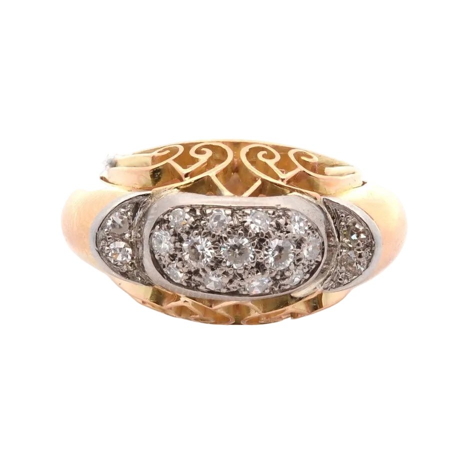 Bague en or jaune, platine et diamants - Castafiore