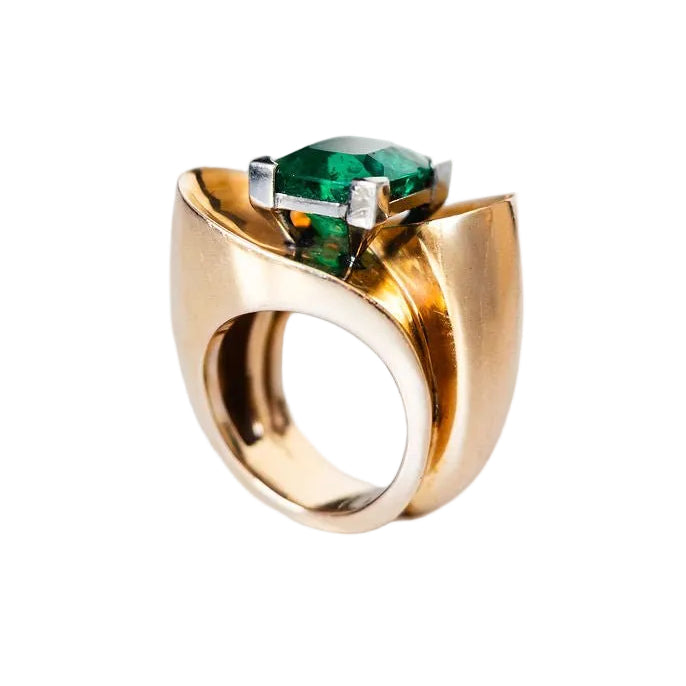 Bague en or jaune, platine et émeraude - Castafiore