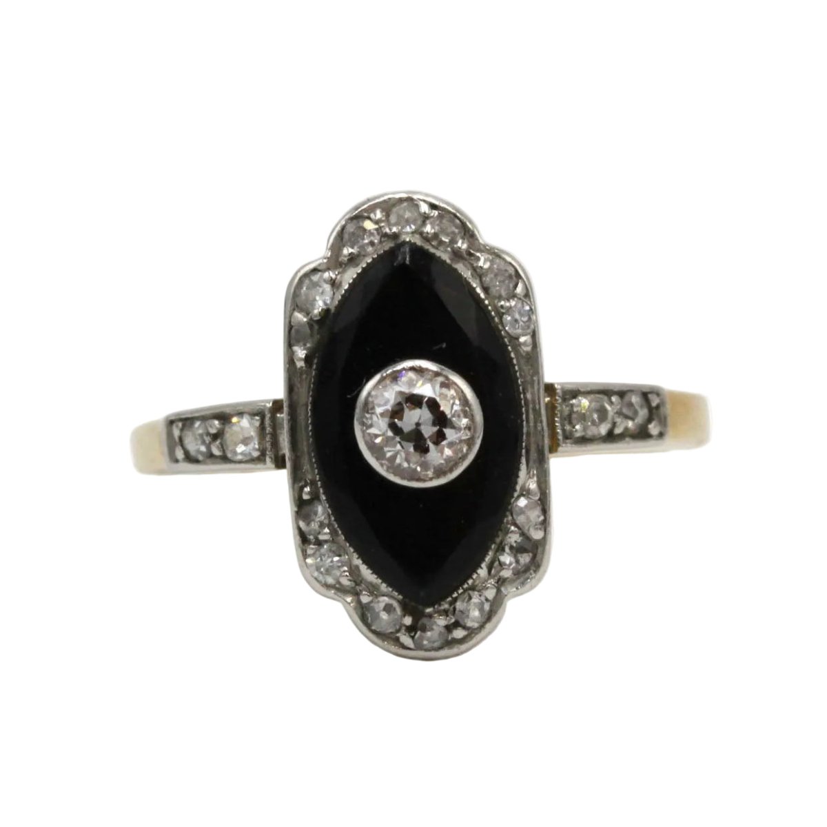 Bague en or jaune, platine, onyx et diamants - Castafiore