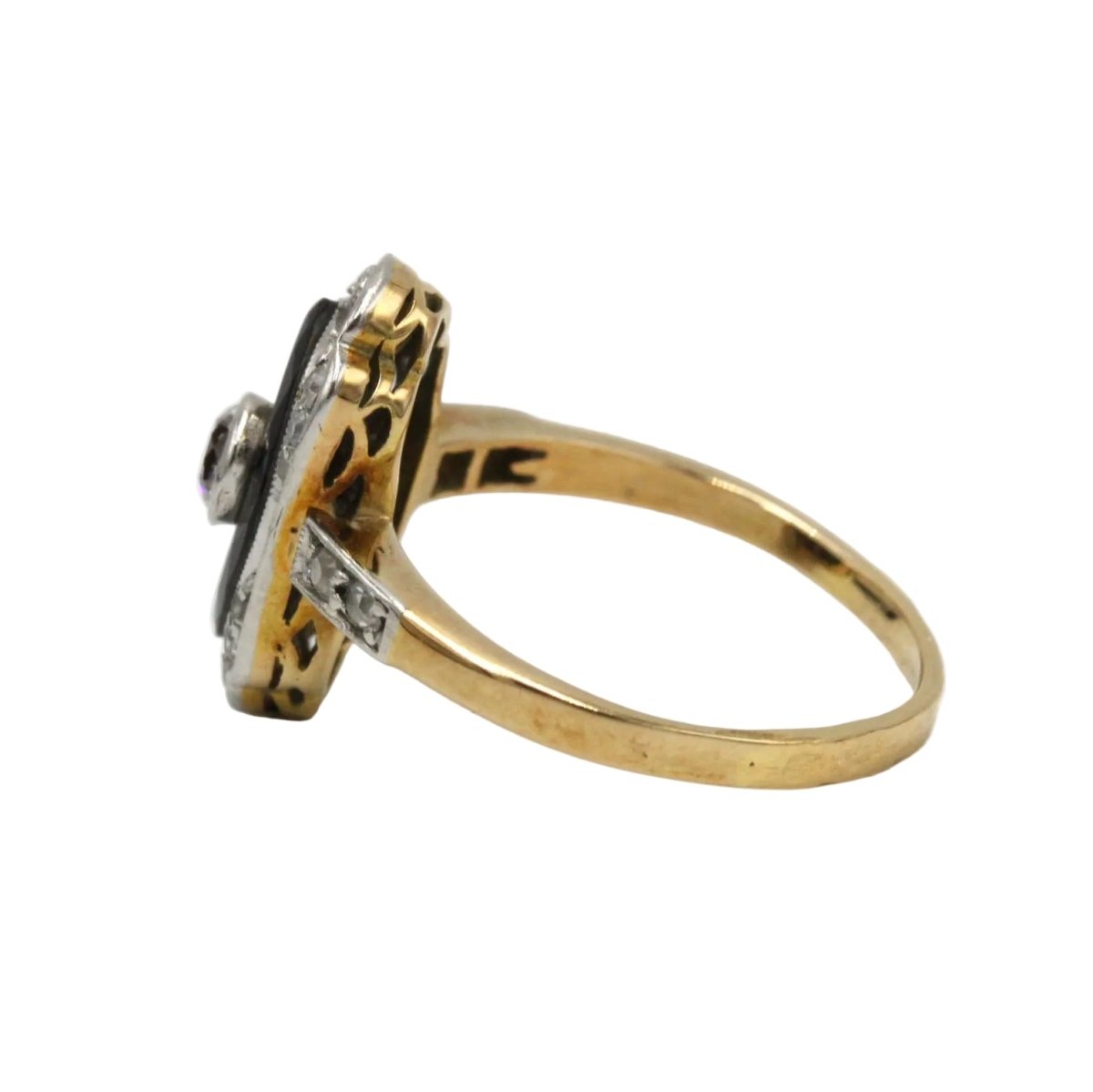 Bague en or jaune, platine, onyx et diamants - Castafiore