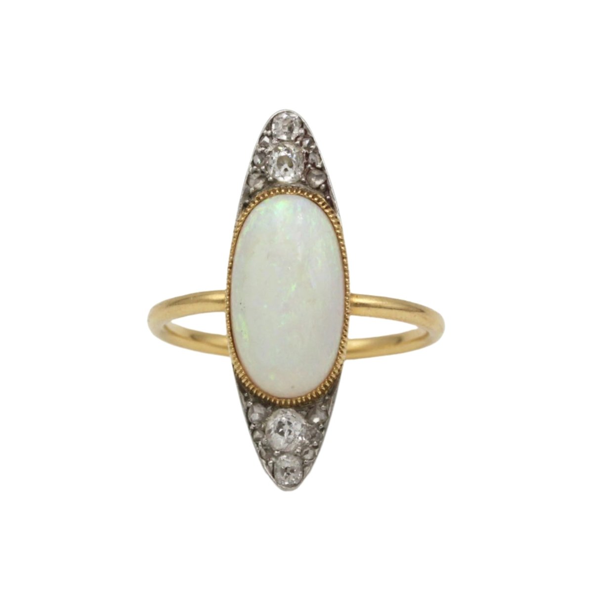 Bague en or jaune, platine, opale et diamants - Castafiore
