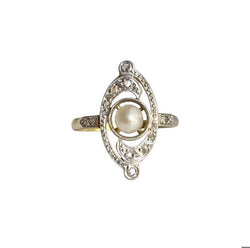 Bague en or jaune, platine, perle et diamants - Castafiore