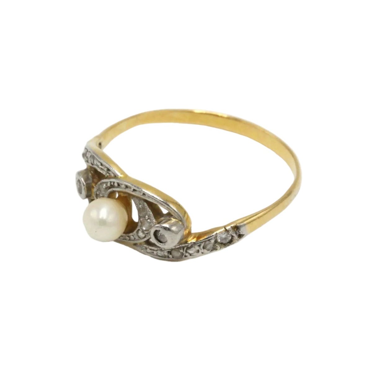 Bague en or jaune, platine, perle et diamants - Castafiore