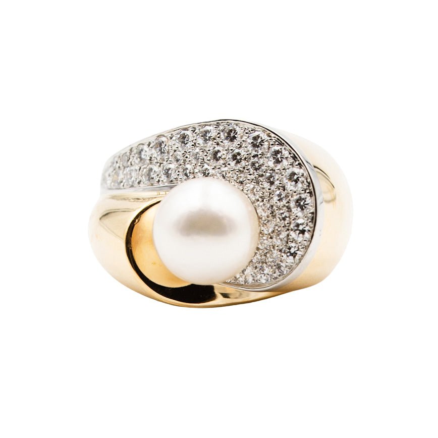 Bague en or jaune, platine, perle et diamants - Castafiore