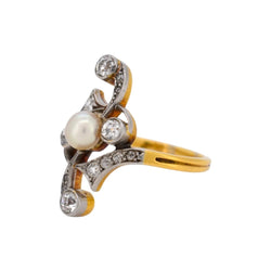 Bague en or jaune, platine, perle et diamants - Castafiore