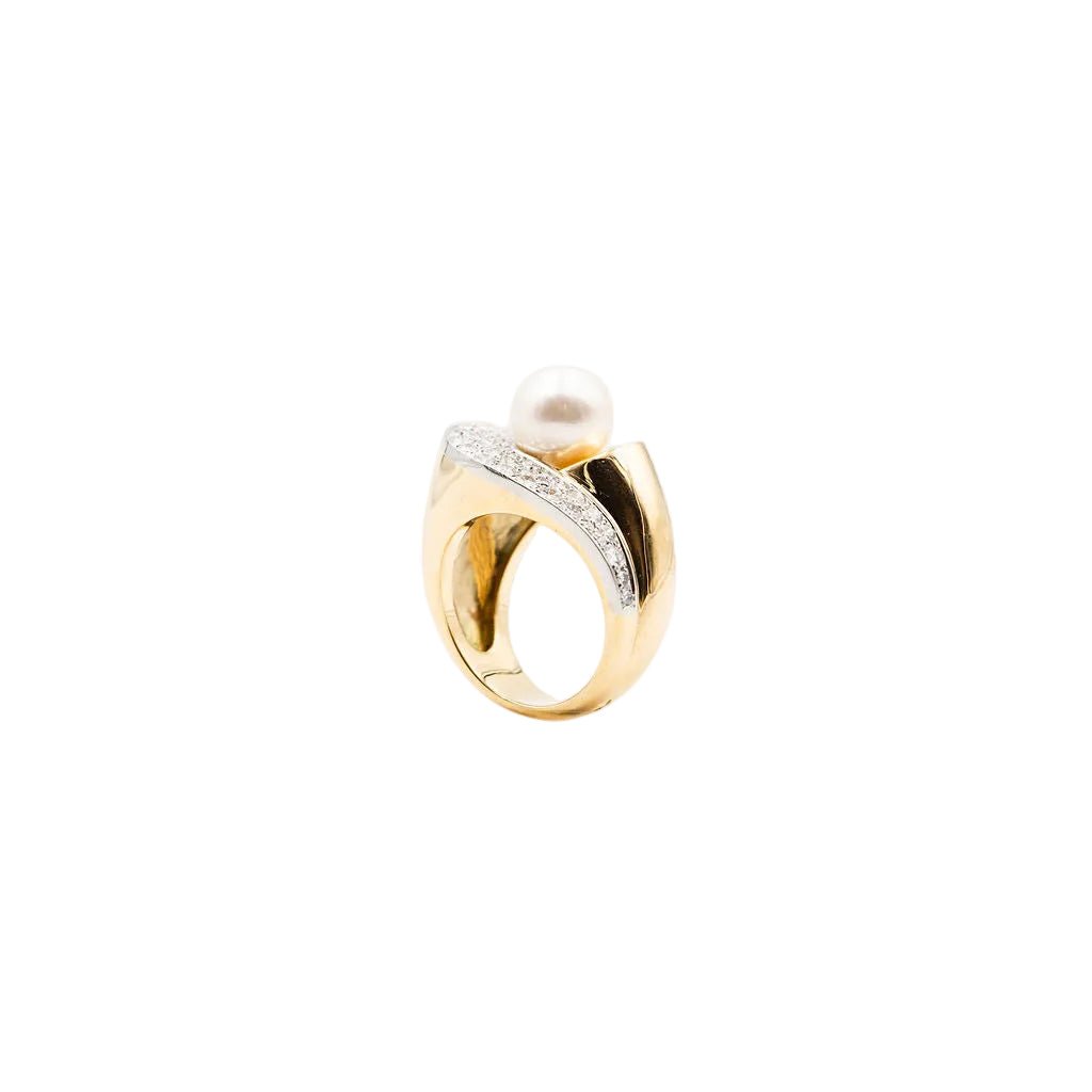Bague en or jaune, platine, perle et diamants - Castafiore