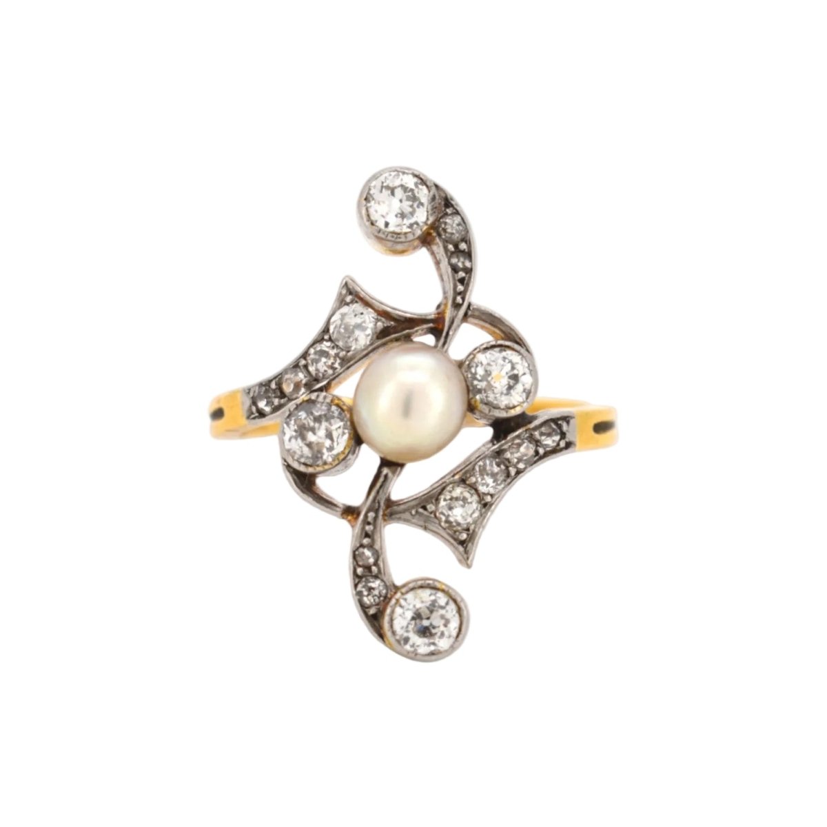 Bague en or jaune, platine, perle et diamants - Castafiore