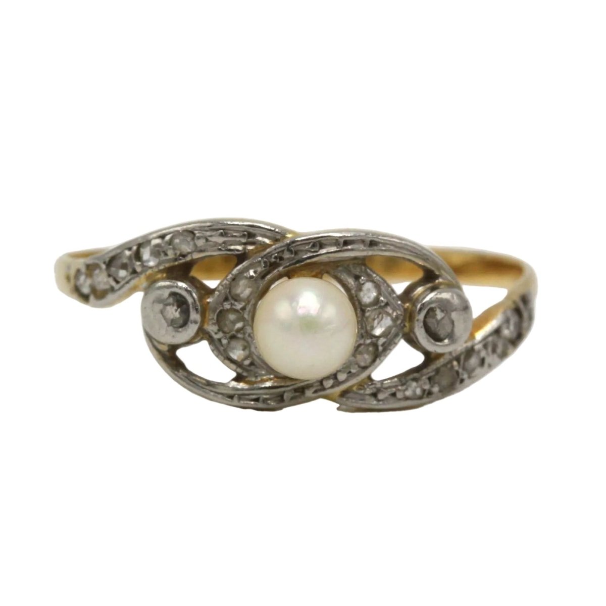 Bague en or jaune, platine, perle et diamants - Castafiore