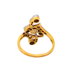 Bague en or jaune, platine, perle et diamants - Castafiore