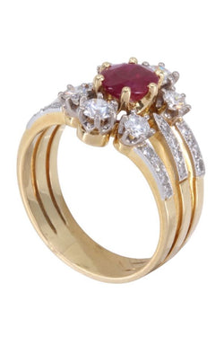 Bague en or jaune, platine, rubis et diamants - Castafiore