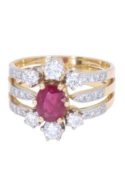 Bague en or jaune, platine, rubis et diamants - Castafiore
