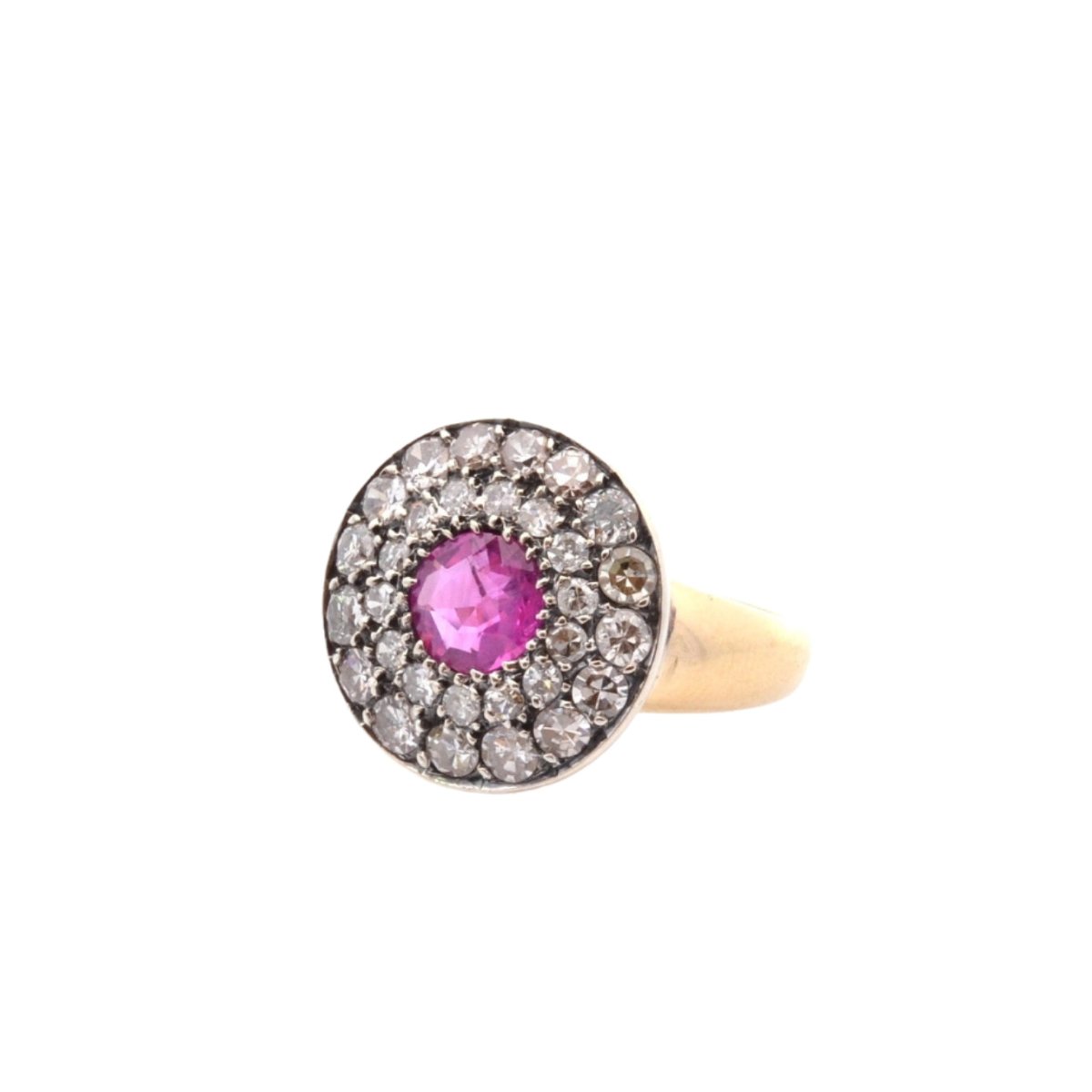 Bague en or jaune, platine, rubis et diamants - Castafiore