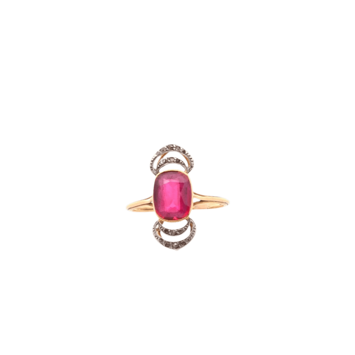 Bague en or jaune, platine, rubis et diamants - Castafiore