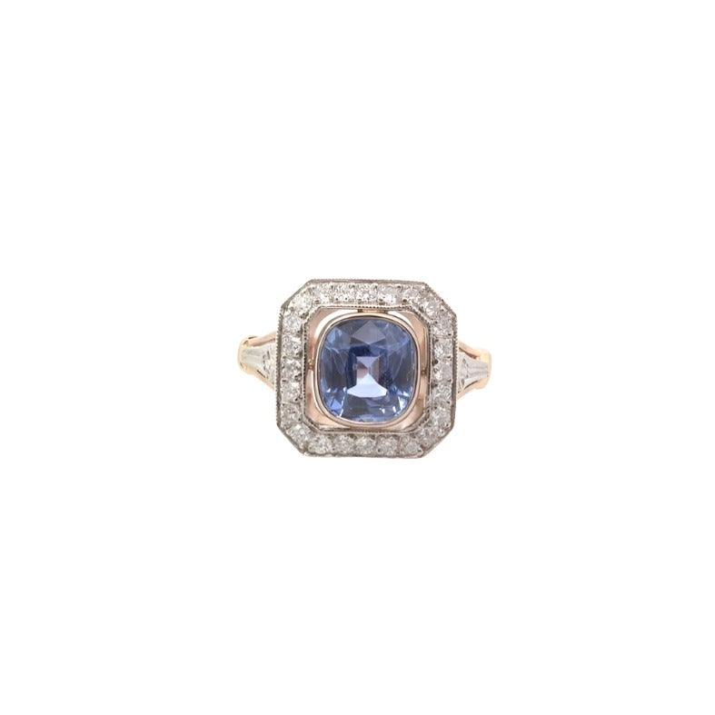 Bague en or jaune, platine, saphir et diamants - Castafiore