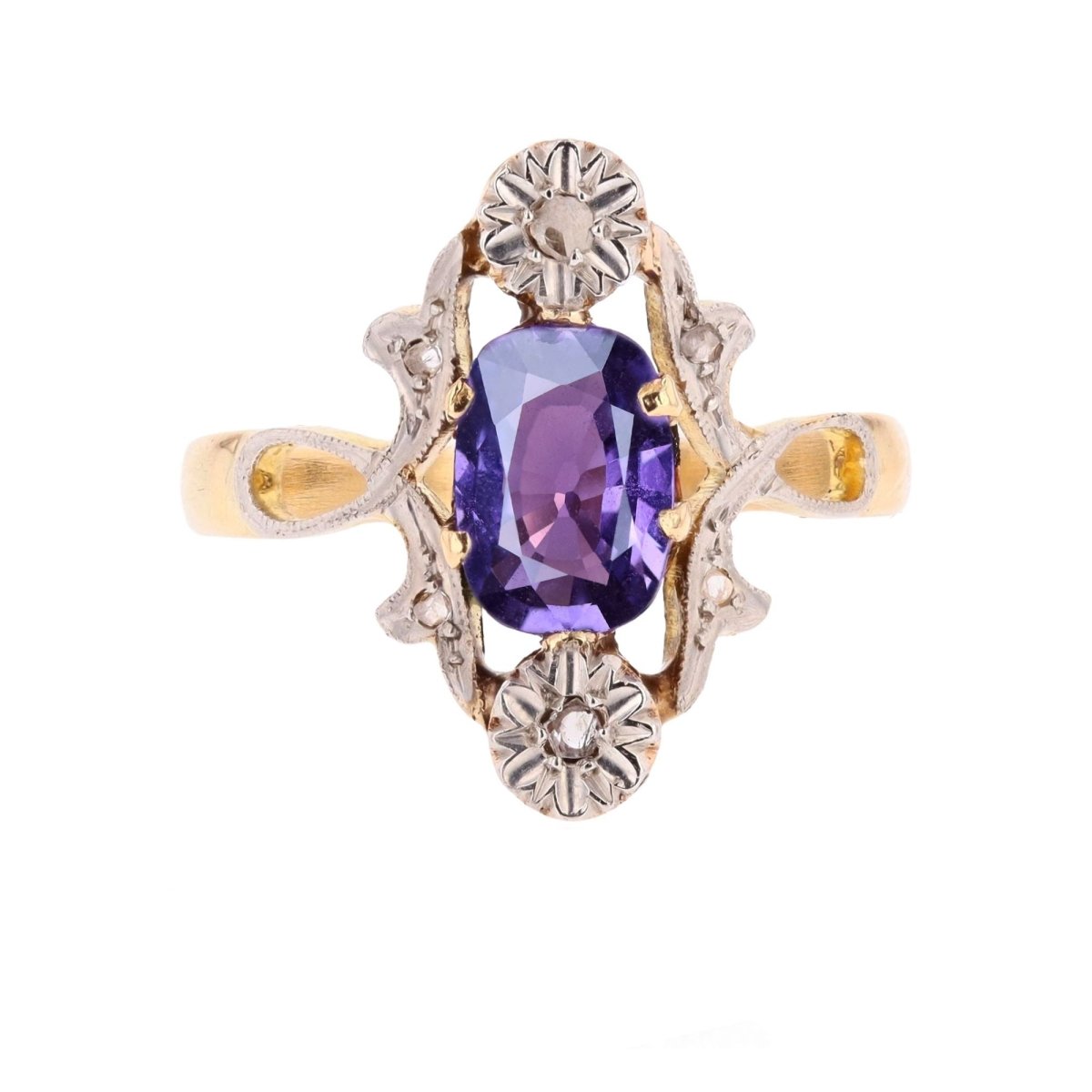 Bague en or jaune, platine, saphir et diamants - Castafiore