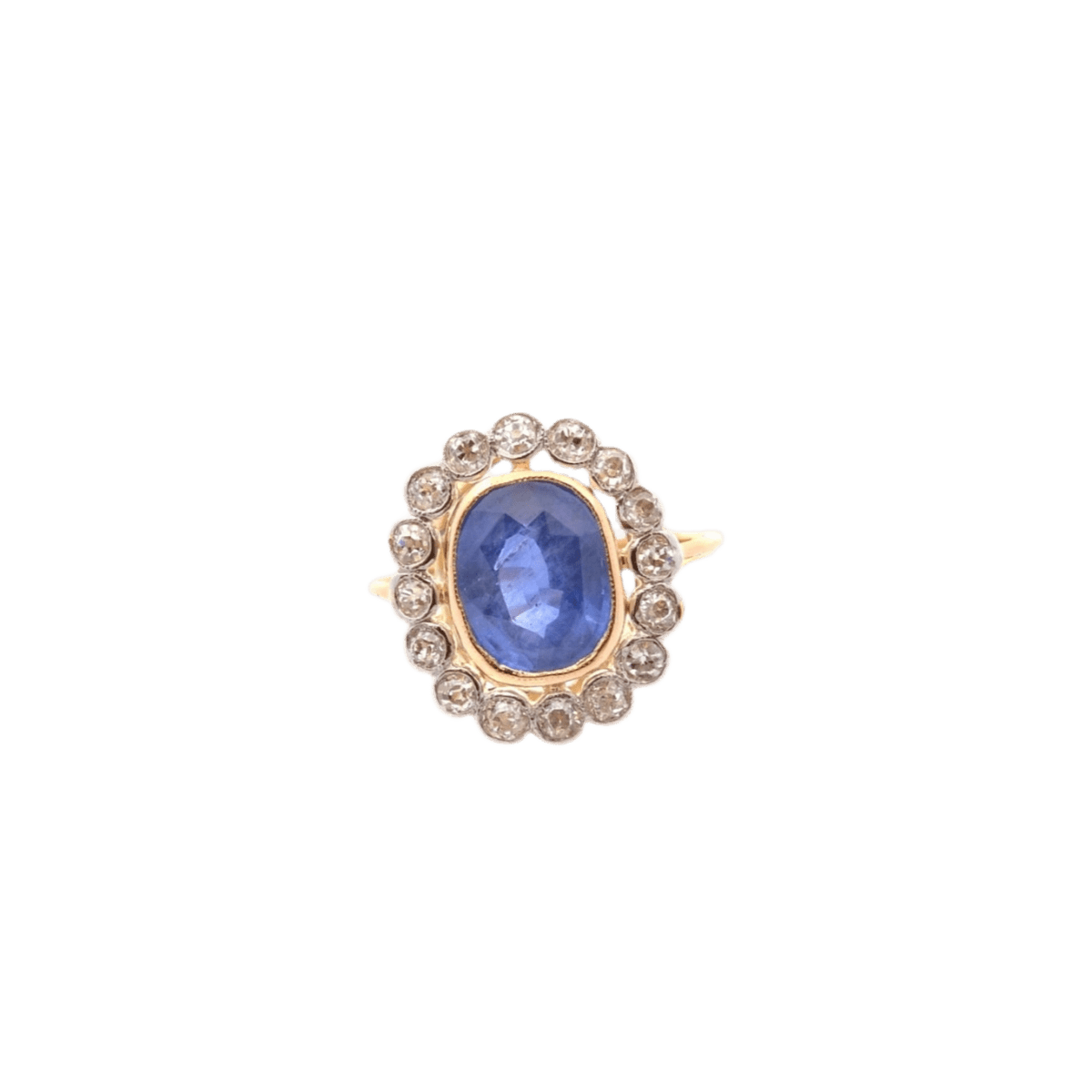 Bague en or jaune, platine, saphir et diamants - Castafiore