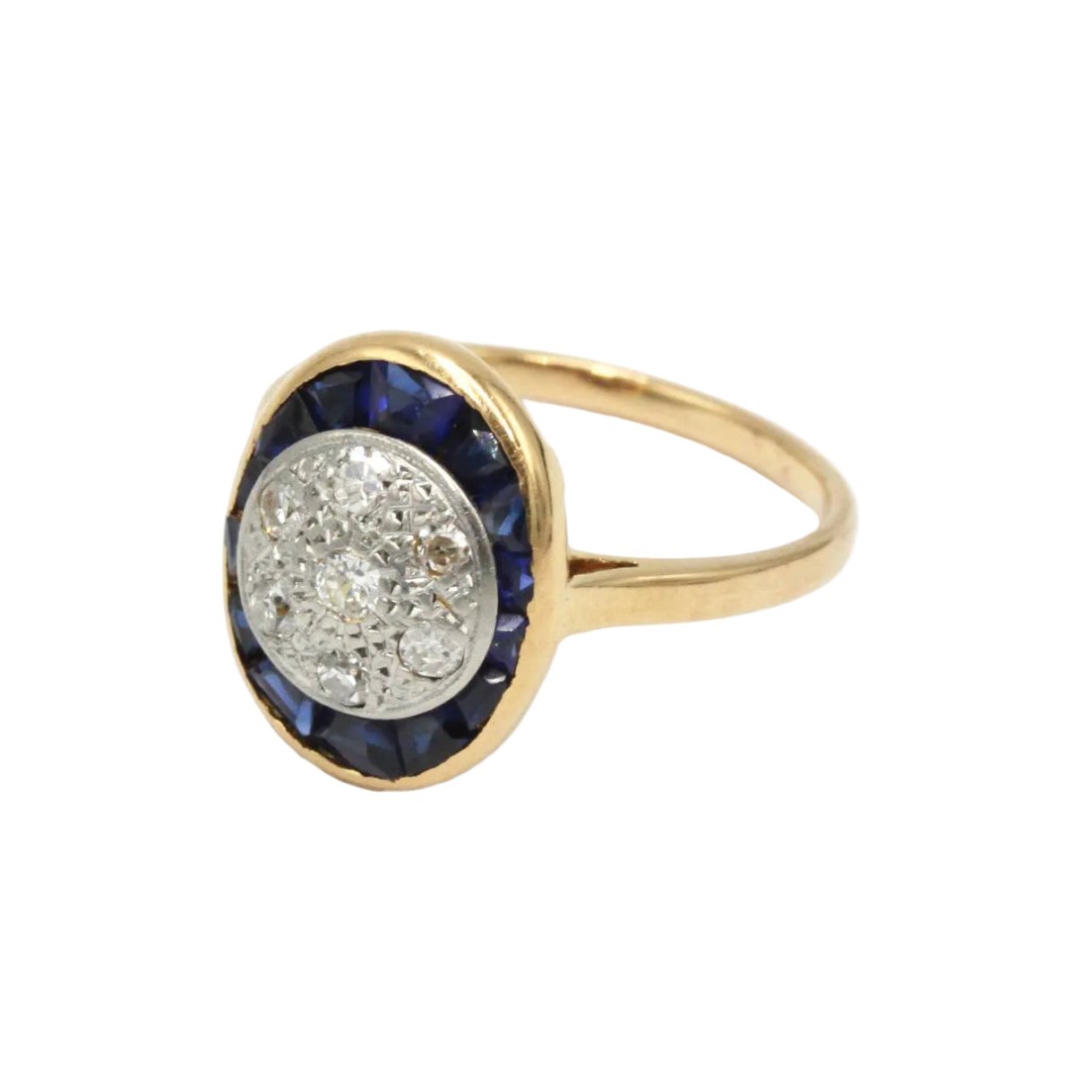 Bague en or jaune, platine, saphirs et diamants - Castafiore