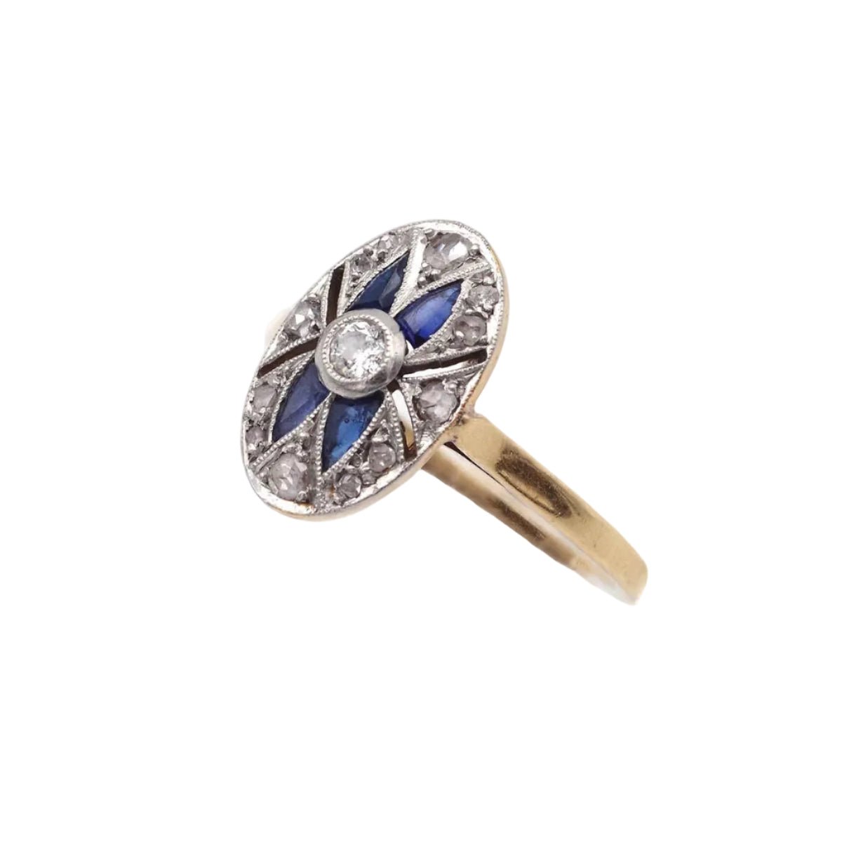 Bague en or jaune, platine, saphirs, et diamants - Castafiore