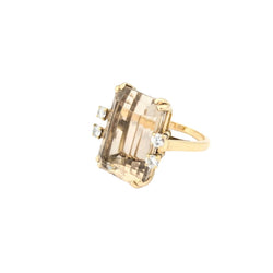 Bague en or jaune quartz fumé et diamants - Castafiore