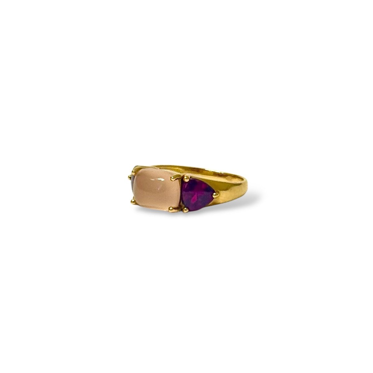 Bague en or jaune, quartz rose et améthystes - Castafiore