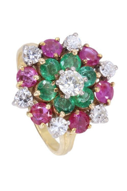 Bague en or jaune, rubis, émeraude et diamant - Castafiore