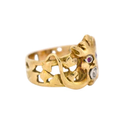 Bague en or jaune, rubis et diamant - Castafiore