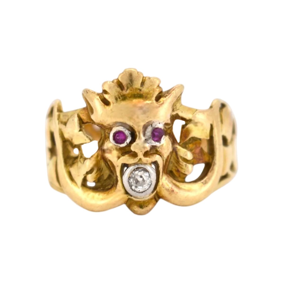 Bague en or jaune, rubis et diamant - Castafiore