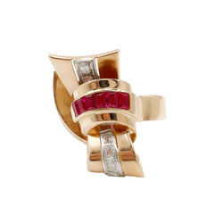 Bague en or jaune, rubis et diamants - Castafiore