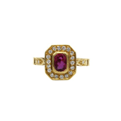 Bague en or jaune, rubis et diamants - Castafiore
