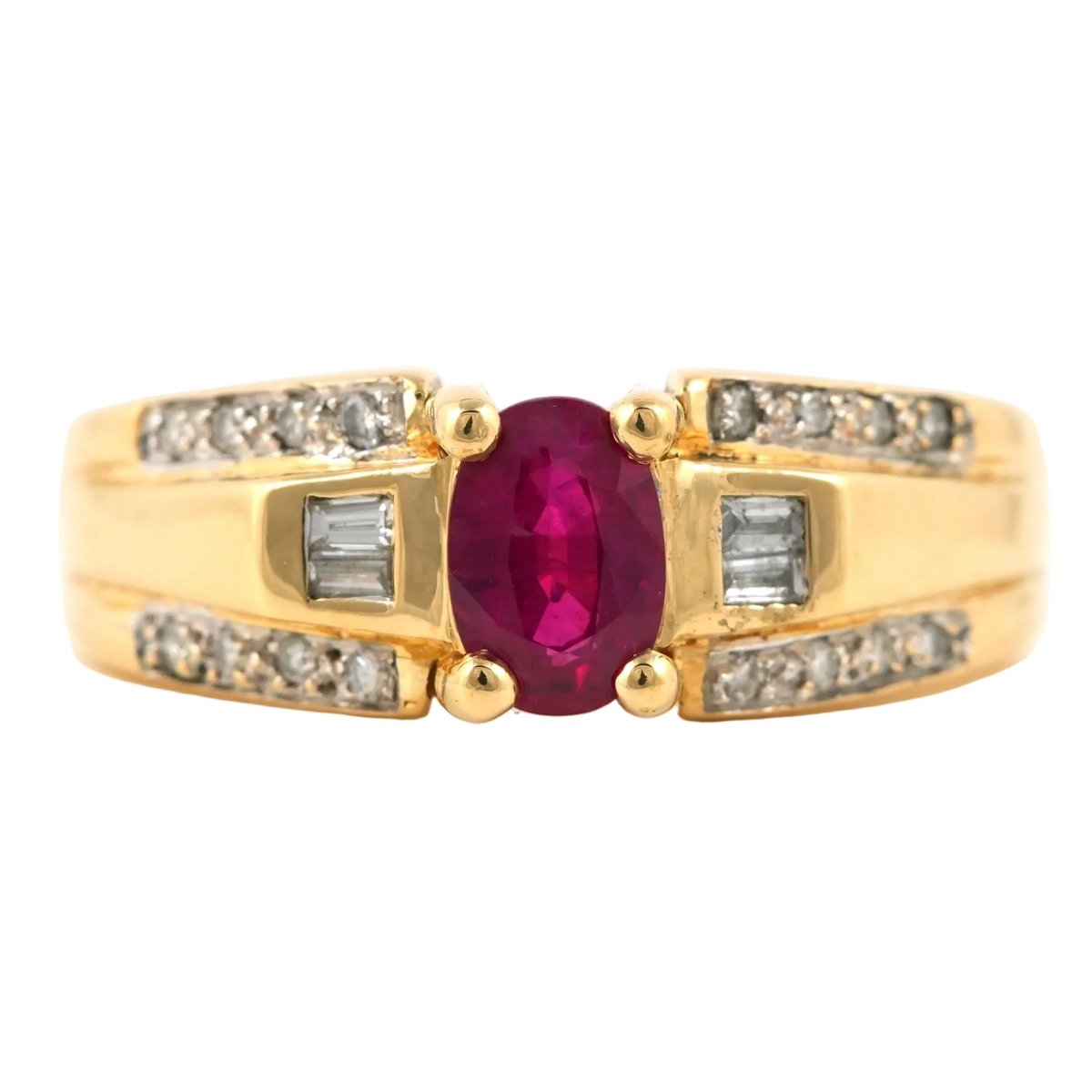Bague en or jaune, rubis et diamants - Castafiore