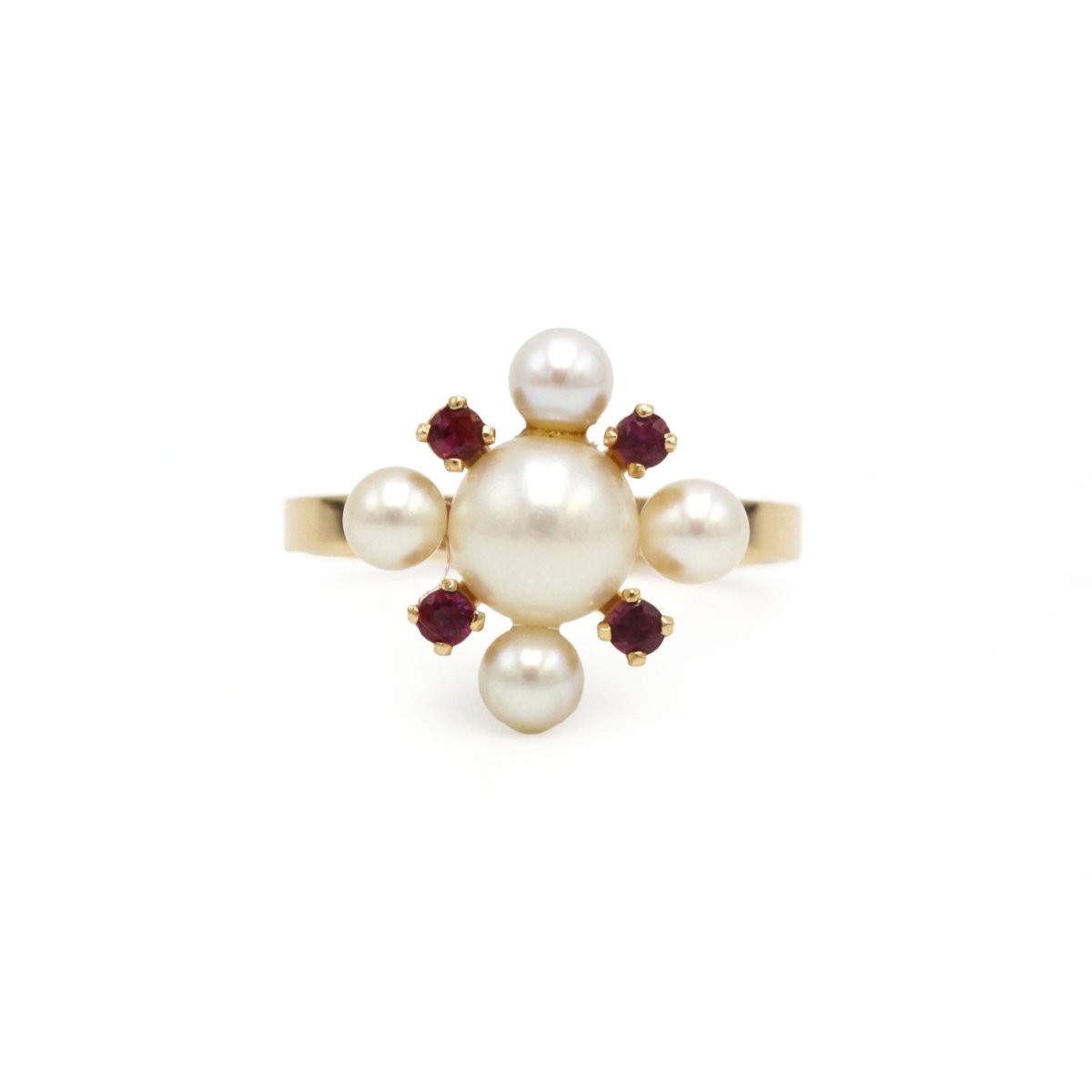 Bague en or jaune, rubis et perles - Castafiore