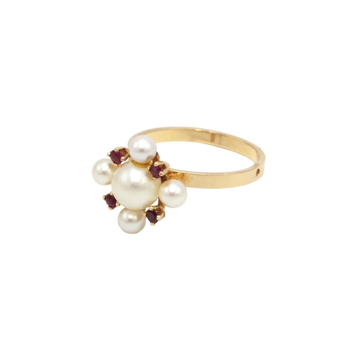 Bague en or jaune, rubis et perles - Castafiore