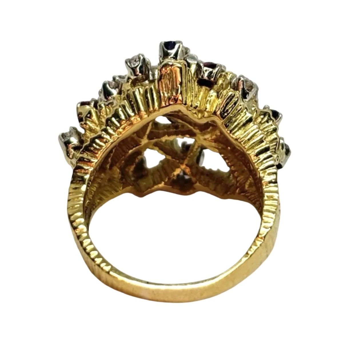 Bague en or jaune, rubis, saphirs et diamants - Castafiore