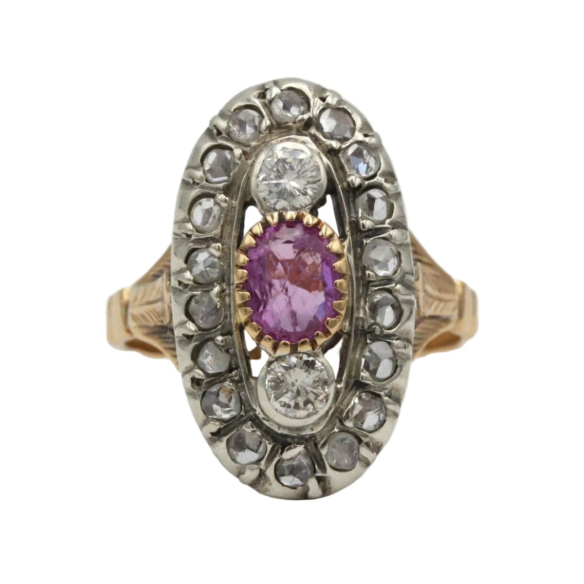 Bague en or jaune, saphir et diamants - Castafiore