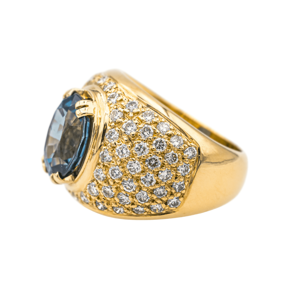Bague en or jaune, saphir et diamants - Castafiore