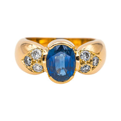 Bague en or jaune, saphir et diamants - Castafiore