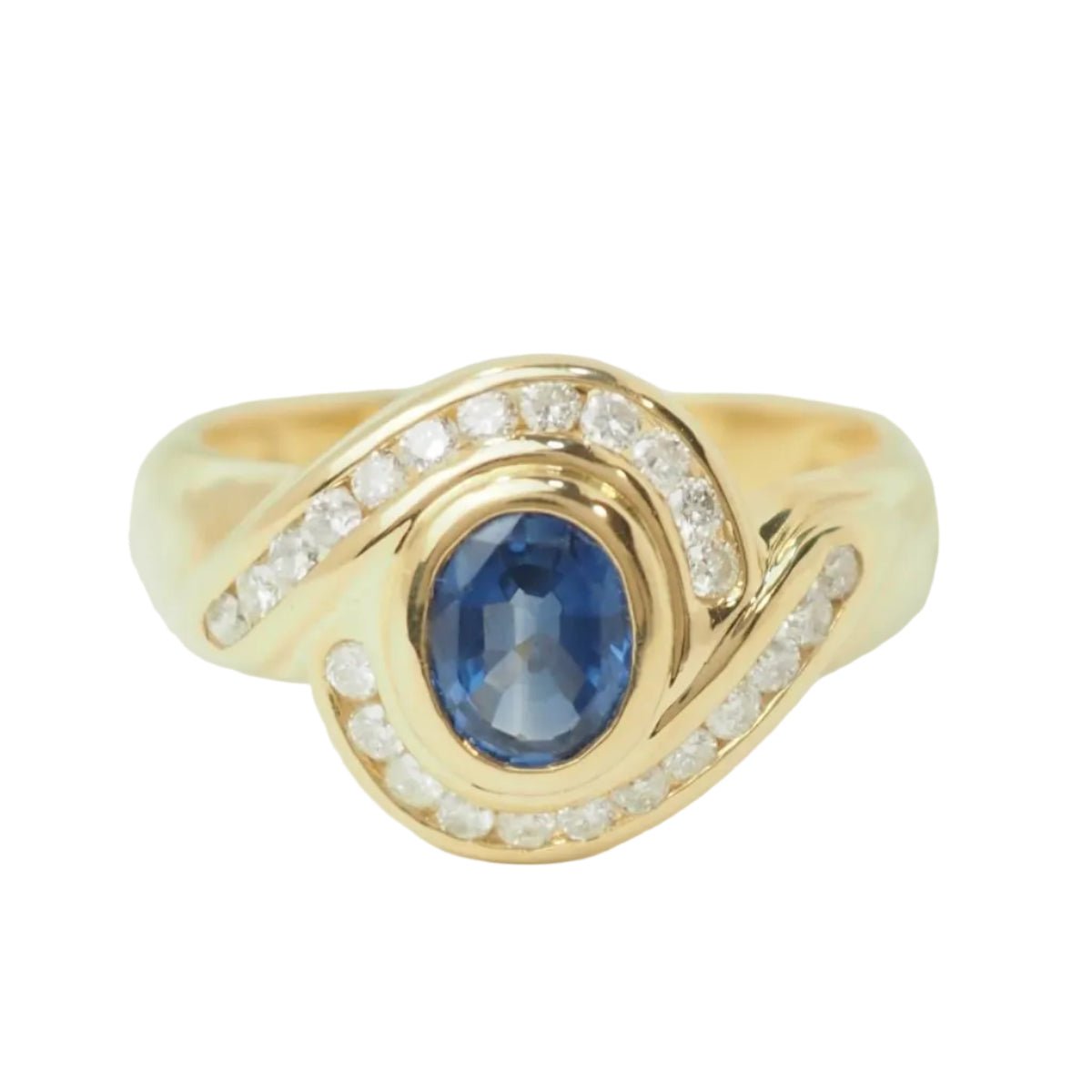 Bague en or jaune, saphir, et diamants - Castafiore