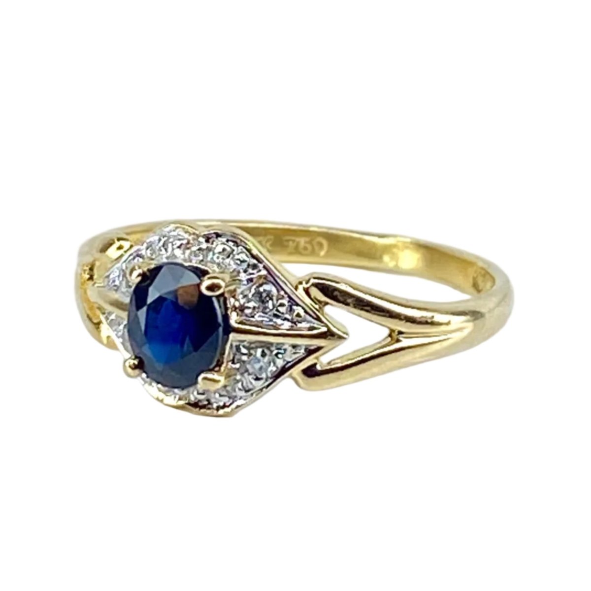 Bague en or jaune, saphir et diamants - Castafiore